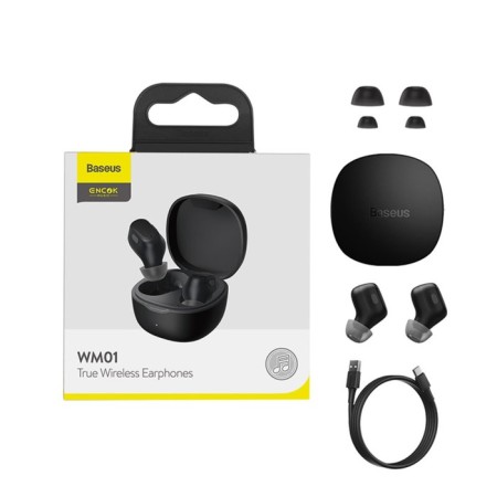 Wireless headphones Baseus WM01, TWS, vacuum, BT5.0, 40/300 mAh, microphone, black-6