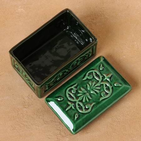 Rishtan ceramics "Aktash" Green, 12x7cm-3