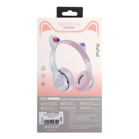 P47M headphones, wireless, full -size, BT, Microsd, microphone, AUX, with ears, white-13
