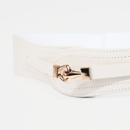 Women's belt, width 6 cm, elastic band, metal buckle, white color-1