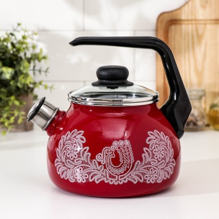 A kettle with a whistle "Vologda lace", 2 l, a fixed handle, induction