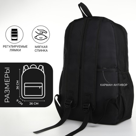 A backpack with a zipper, an outer pocket, the color is black-1