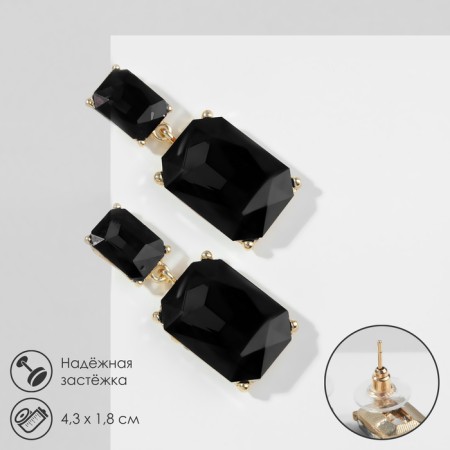 Earrings with Cleo rhinestones classic, black color in gold