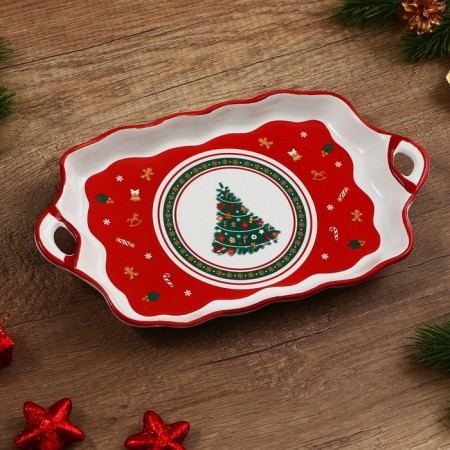 New Year! New Year's ceramic dish "Gingerbread men", 23x13x2.5 cm, white color-4