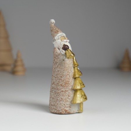Polystone souvenir "Santa Claus with a golden Christmas tree, with a bell" 4x4.5x10.8 cm-2