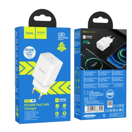 The N27, 1 Type-C, 20 W, PD + Qc, White Network Charger.-3