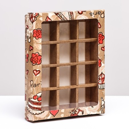 Box for sweets, brown, 12 pcs, craft, "Paris" 19 x 15 x 3.6 cm