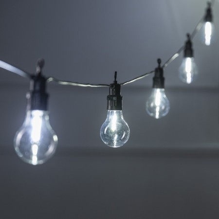 Girlyanda "Bels Light" 5 m with nozzles "light bulbs", IP44, UMS, dark thread, 10 LED, white glow, 220 V