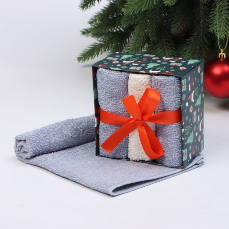 Set of terry towels Ethel "New Year's Fun" 30x30 cm - 3 pcs, cotton 340g/m2