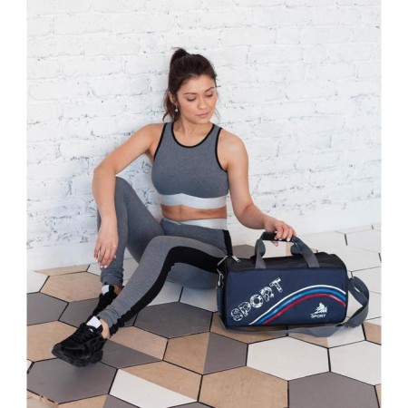 Sports bag with lightning, long belt, dark blue/black color-7