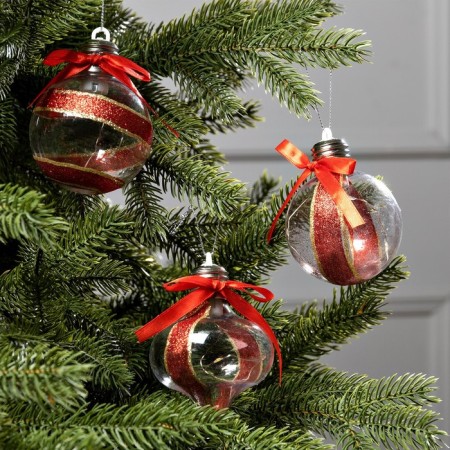 A set of Christmas tree balls "Balls with spruce cones" 3 pcs., Battery, 5 LED, glow warm white-1