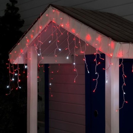 Garland "fringe" 3 × 0.6 m, IP44, UMS, transparent thread, 160 LED, red glow, white flicker, 220 V-2
