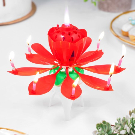 Candle for the cake musical "Tulip", spinning, red, 14.5 × 6 cm-1