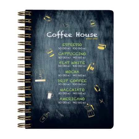 Notebook A6 60 sheets in a cage on the crest COFFE House, Cardboard cover, hard substrate, Soft Touch, Foil embroidery, Block 70 g/m2
