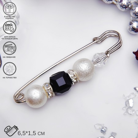 Pin "Cube" 6.5 cm, white-black color in silver-2