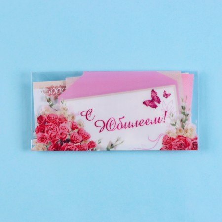 Money envelope "Happy Anniversary!" Transparent PVC, roses, 16 x 8 cm