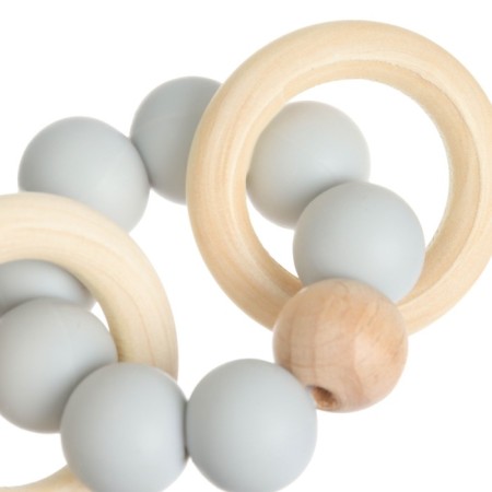 Silicone teether M&B with a wooden ring, gray-3