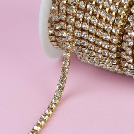 Chain with rhinestones, metal, glass, 3.5 mm, 9 ± 1 m, gold color-3