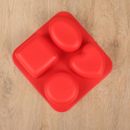 Silicone form for baking “Figures and Heart”, 16 × 17 cm, 4 cells (7 × 7 cm), Mix color-6