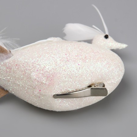 Fluffy on the clothespin "Dove with a high crest and in sparkles" White 7x5x28 cm-4
