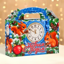 Box Gift New Year's casket of squirrels 26 x 23 x 7 cm with handle