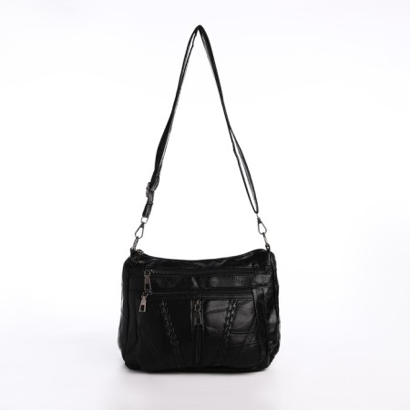 Female bag on one shoulder, on a zipper, black color