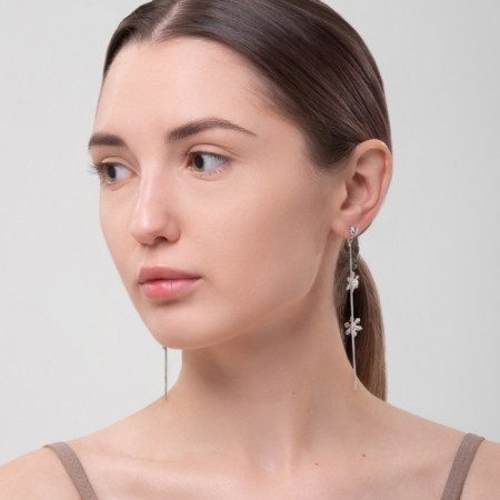 Earrings "Duet Snowflakes", white color in silver-5