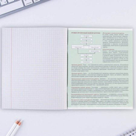 An objective note 48 sheets, A5, minimalism, with reference materials “September 1: Biology”, cover coated cardboard 230 gr., Inner block in a cage 80 gr., Whiteness up to 80 %, block No. 2.-2