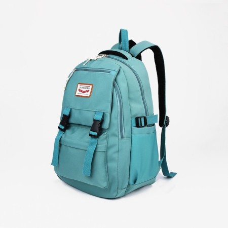 A backpack with a zipper, 4 external pockets, turquoise color-2