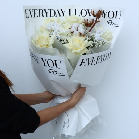 Flower film Two -way Packing "Love You", white, 56 x 56 cm-9