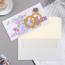 Конверт для денег "В День Свадьбы!" дек. элемент, кольца, 9х17 см
