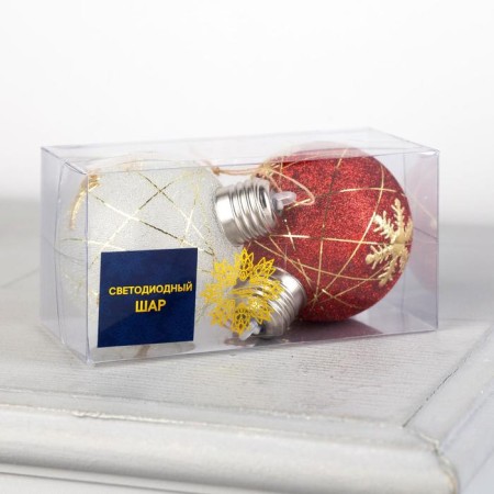 A set of Christmas tree balls "Golden threads" 2 pcs., Battery, 1 LED, glow warm white-2
