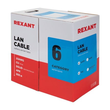 Bay cable twisted pair U/UTP, CAT 6, PVC, 23AWG, Indoor, Solid, Blue, 305 m, Rexant-2