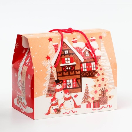 New Year. Gift box New Year's Case box with rope handles "Christmas trees" 20.5 x 12 x 17 cm.-2