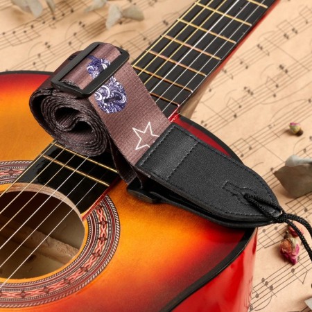 STARS guitar belt, 60-117 x 5 cm, brown-3