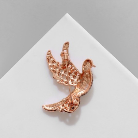 Brooch "Bird" fluttering, white color in pink gold-1