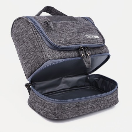 Cosmetic bag, 2 parts on zippers, gray color-3