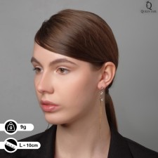 Hanging earrings with Hollywood rhinestones and crystals, white color in gold, 10 cm