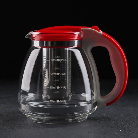 Glass teapot, 1.5 l, with metal sieve, color mix