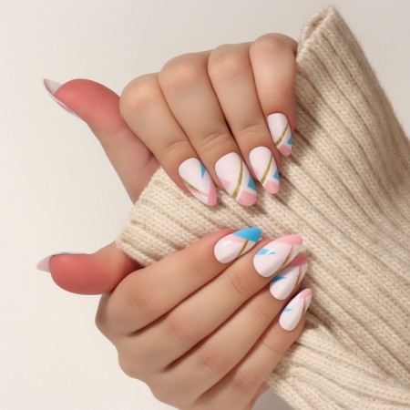 Patch nails, 12 pcs, with glue plates, almonds, multi -colored-7