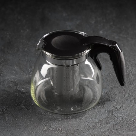 Glass teapot "Julian", 900 ml, with metal sieve, black color