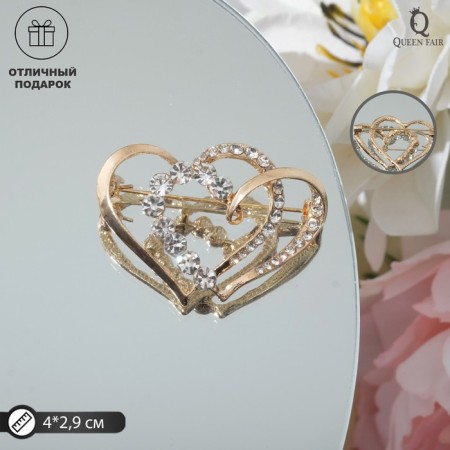 Brooch "Heart", white color in gold