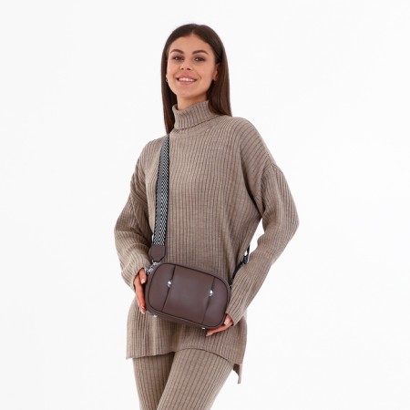 Cross-Bodi bag on zippers, external pocket, brown color-1