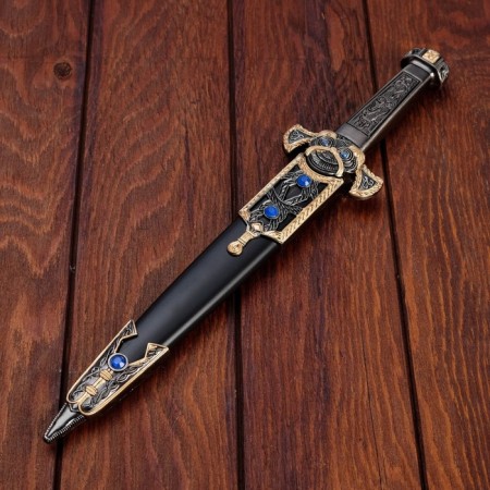 Dagger, chrome blade, black cover with stones, 36 cm-1