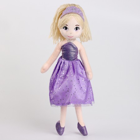 Soft toy "doll" in a purple dress, 35 cm