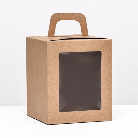 Folding box with a window, craft, 15 x 15 x 18 cm