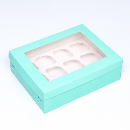 Packaging for 12 cupcakes with a window, green, 32.5 x 25.5 x 10 cm-1
