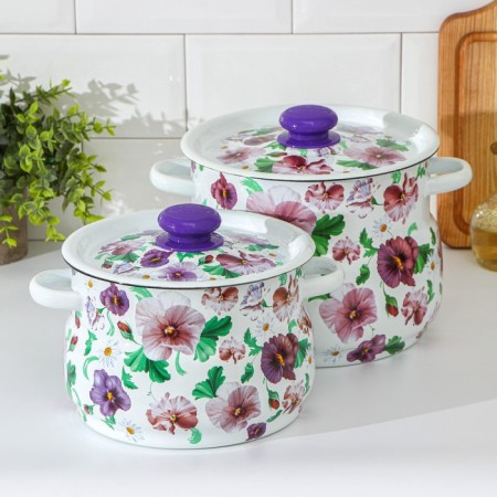 Set of pots "Anyutin Eyes", 2 items: 4 l, 5.5 l, enameled covers, induction