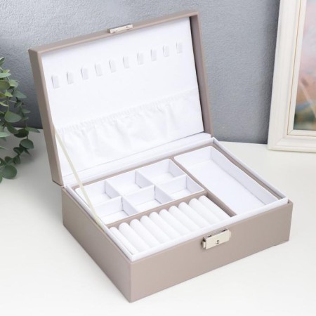 Casket to the leatherette for jewelry "Gray matte" 9x23x17 cm-1