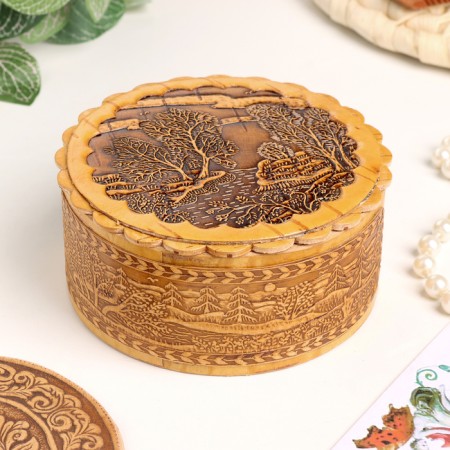 Casket "Lesnaya landscape", 100 x 40 mm, birch bark
